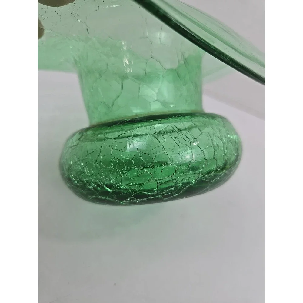Elegant Blenko? Jack In the Pulpit Green Crackle Blown Art Glass Vase w Pontil